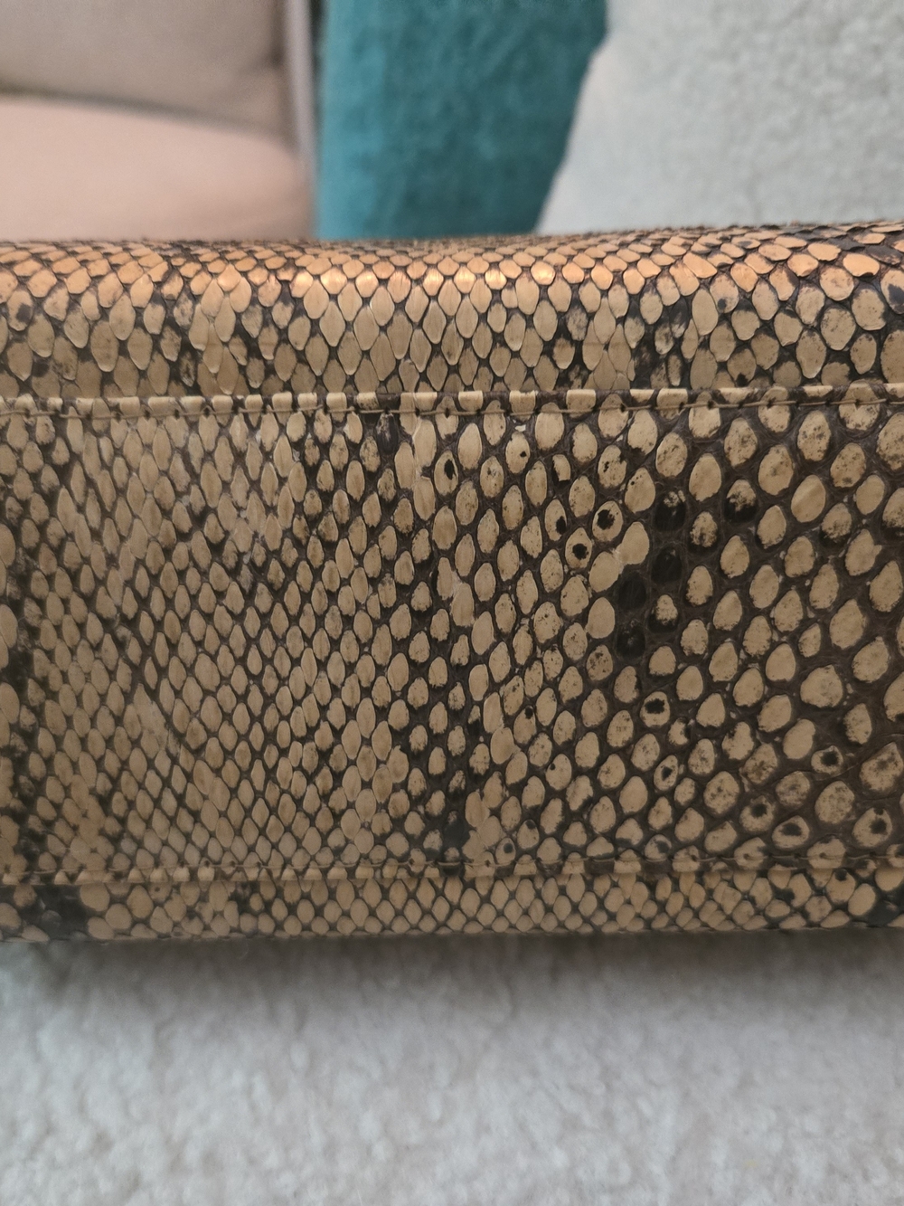 Luxurious Snake/Python Skin Top-Handle Bag in Olive Brown Vintage 1960's. - Picture 6 of 11